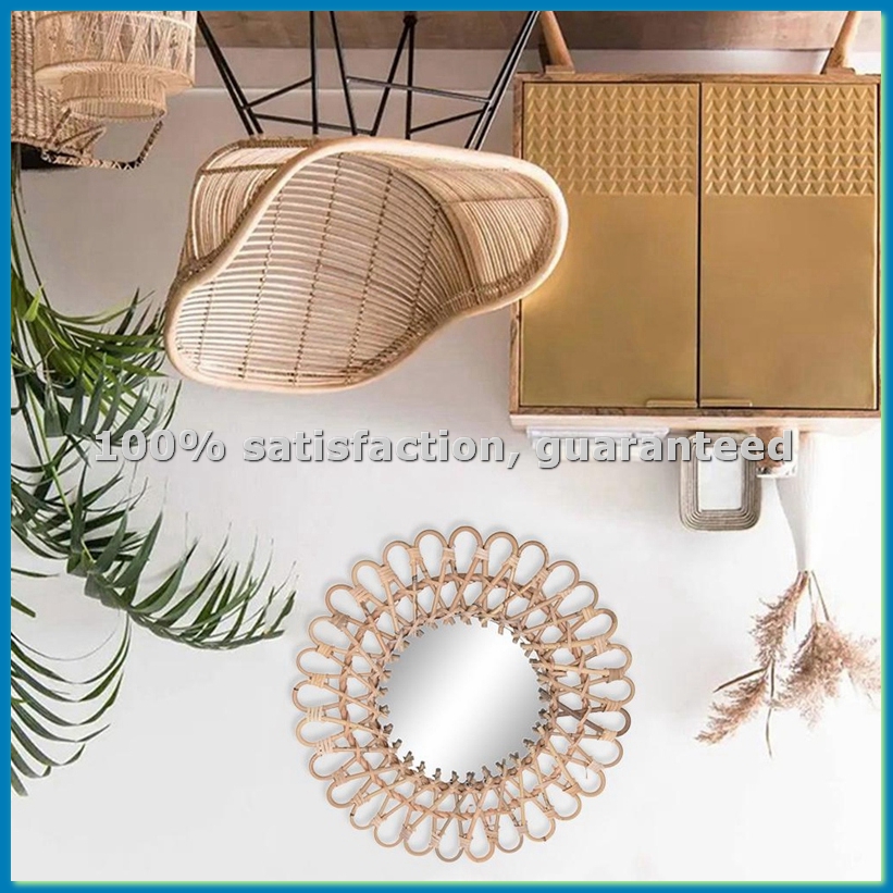 Rattan Mirror Round - 40Cm Nordic Rieten Wandspiegel Rotan Ronde
