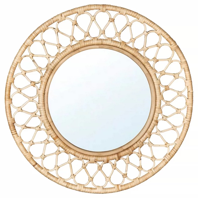 Rattan Mirror Round - Ronde rotan wandspiegel, natuurlijk geweven frame,