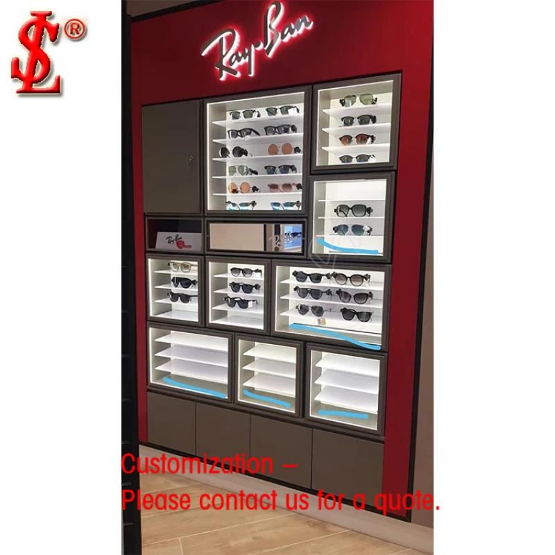 Interior Design Retail - Wanddisplay voor zonnebrillen met opberglade, voor