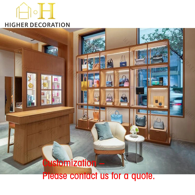 Interior Design Retail - Luxe lederen handtassen retail display balie
