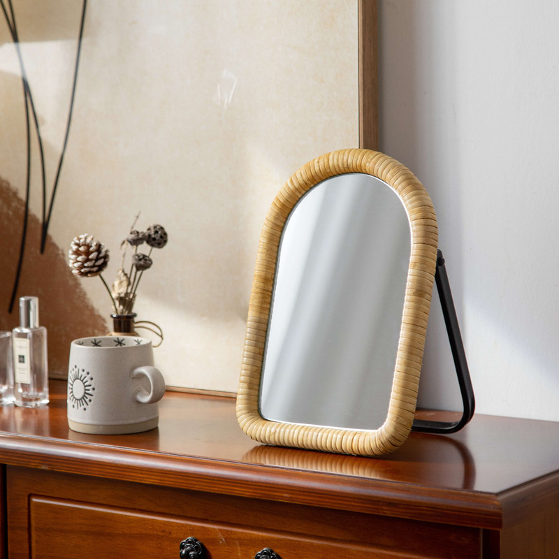 Rattan Mirror Round - Rotan tafelbeugel make-up tafelspiegel dressoir kleine