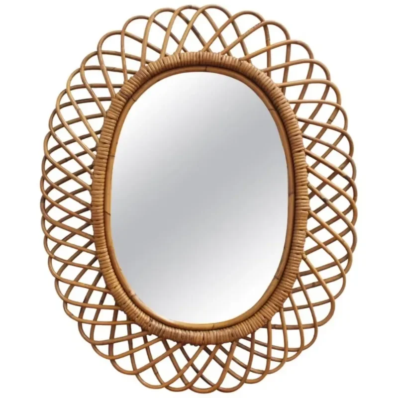 Rattan Mirror Round - Moderne ronde rotan wandspiegel