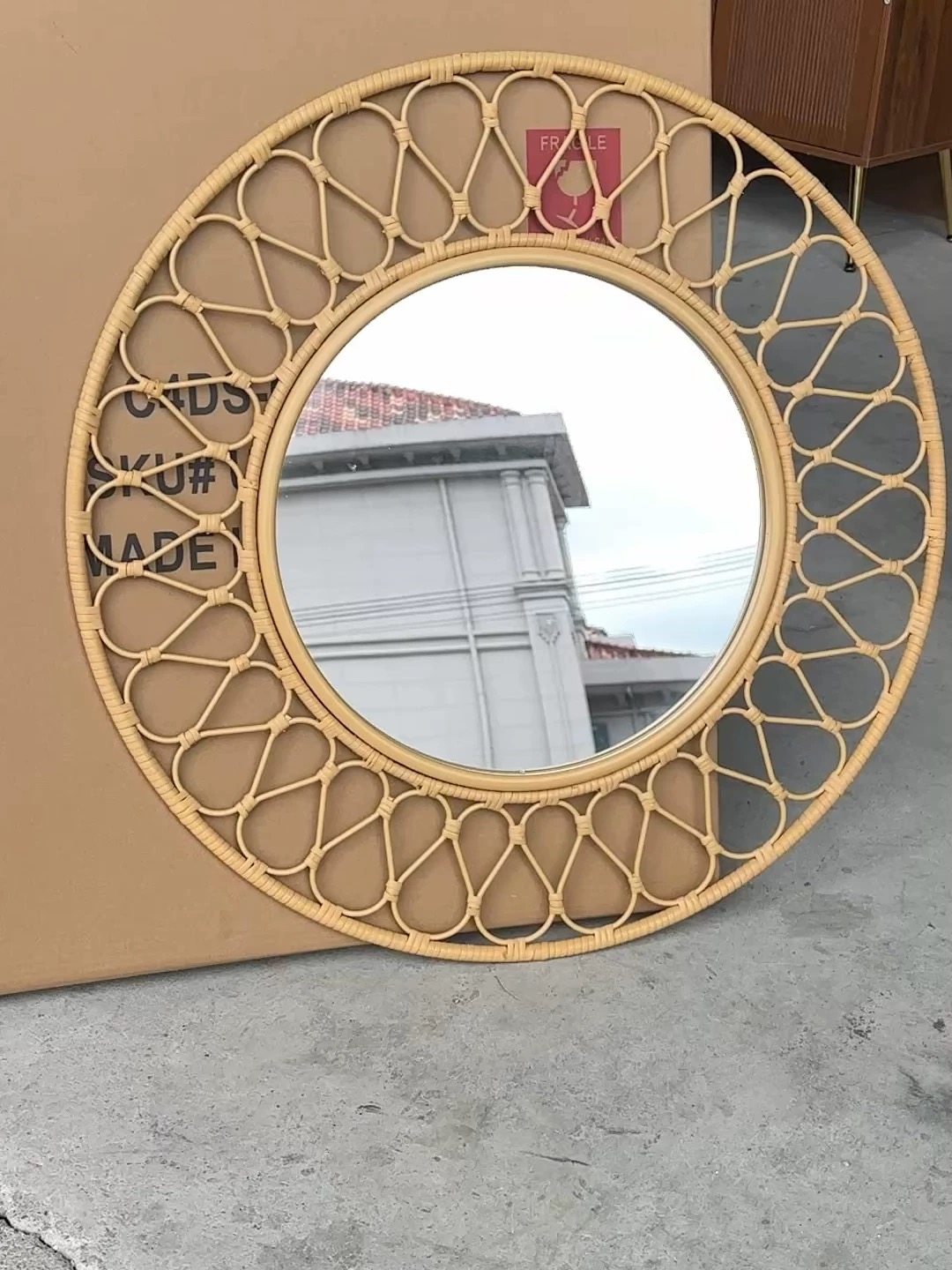 Ronde rotan wandspiegel, natuu - Rattan Mirror Round recensie en prijs