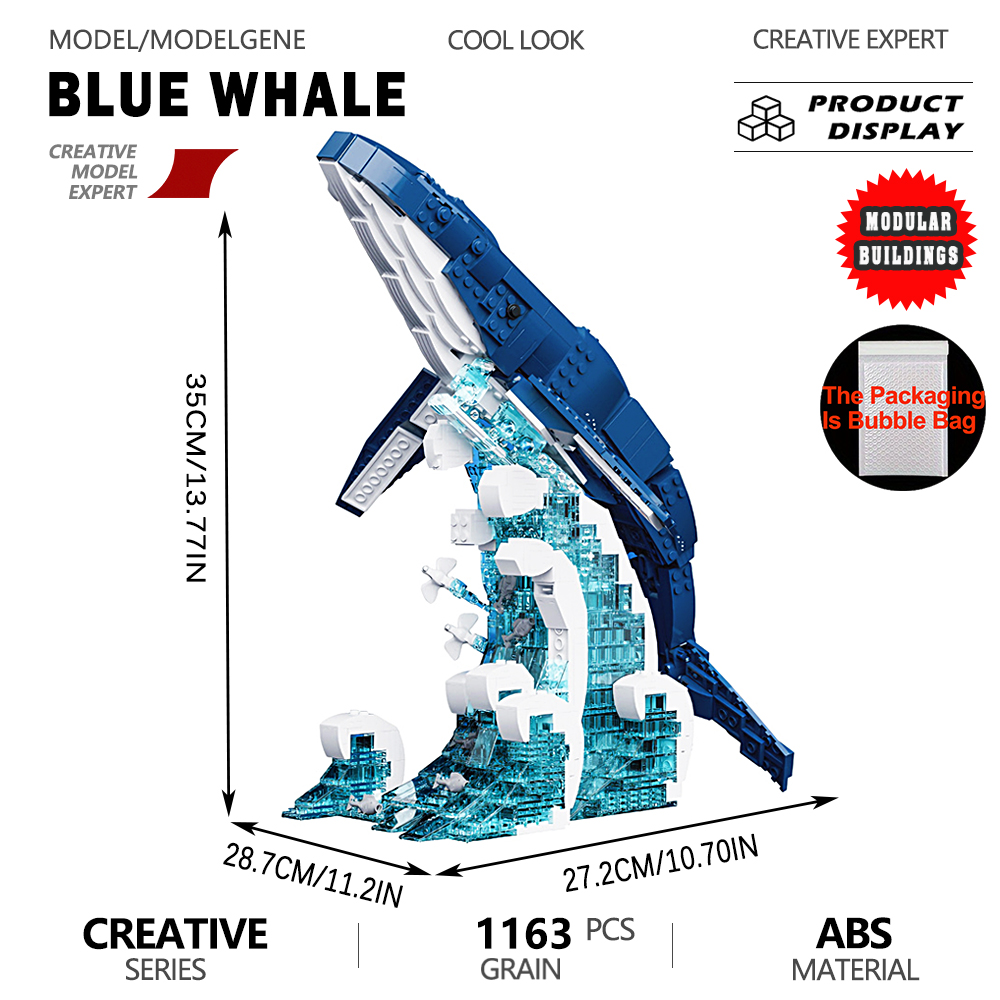 Ocean Blue Whale Model Bouwste - Interior Design Lego recensie en prijs