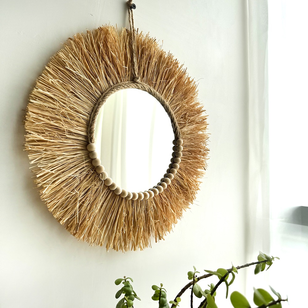 Handgemaakte Boho Raffia spieg - Rattan Mirror Round recensie en prijs